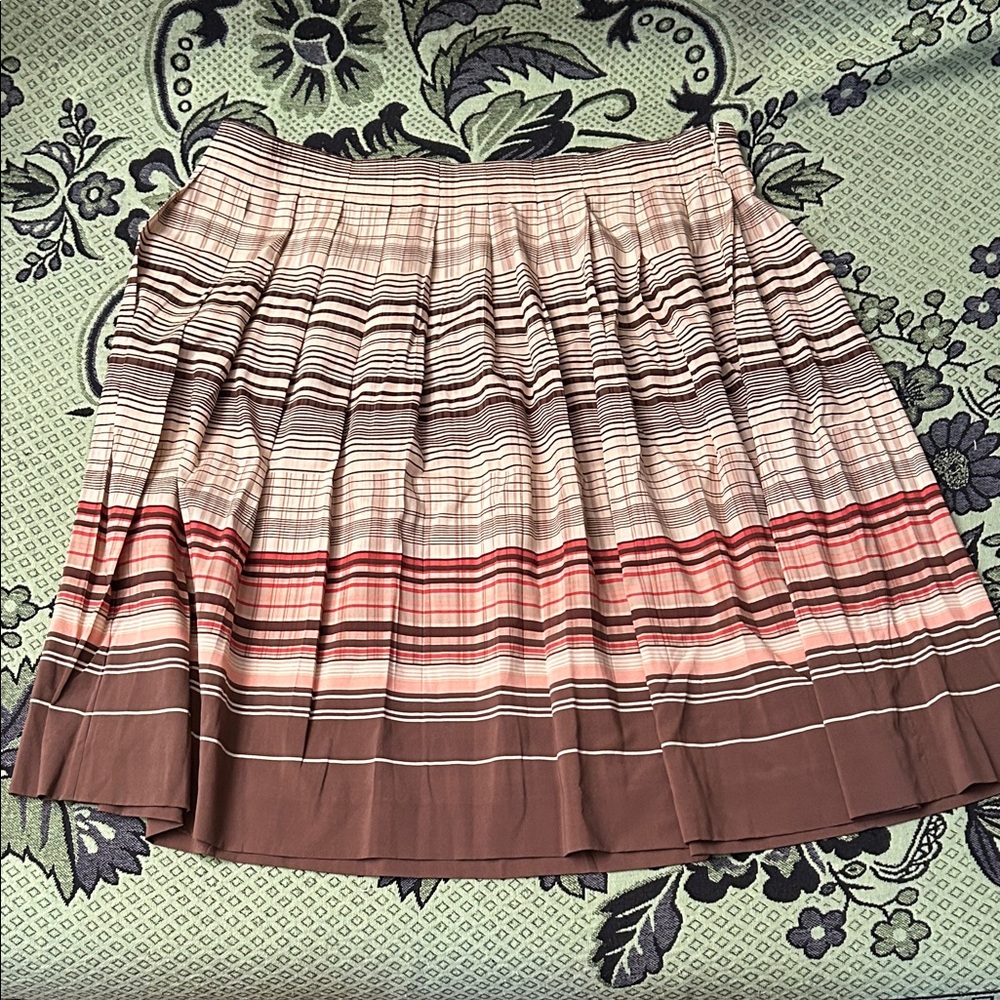 Robin Howe Silk pleated Striped Pink and Brown Women's Skirt